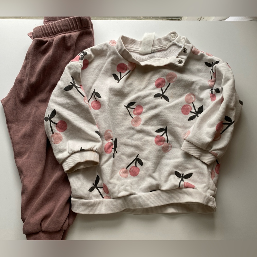 H&M Cream Cherry Print Top with Pants / Size 18m / GUC